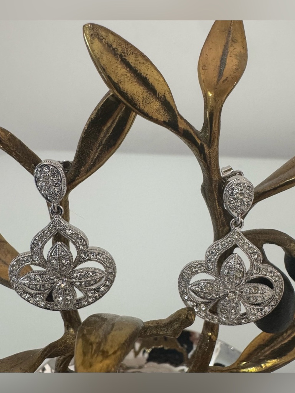Nadri Silver and Crystal Floral Drop Earrings